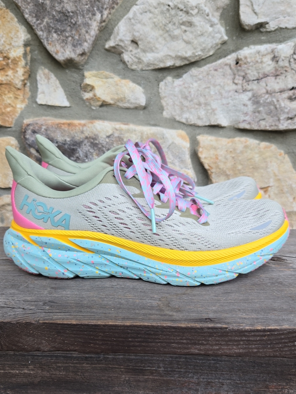 HOKA x Free People Movement Clifton 8 Running Shoes Sneakers 6.5 Seaweed Green